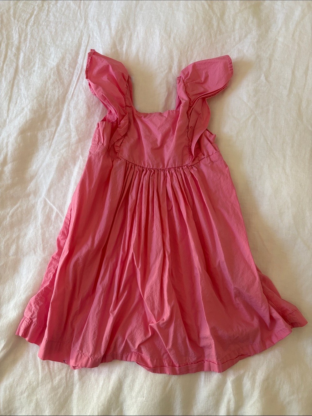 Girls' Pink Ruffle-Sleeve Cotton Dress